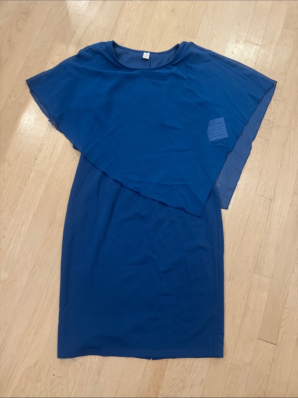 Classic Royal Blus Midi Dress with Sheer Cape Overlay
